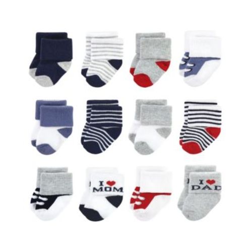 Baby Boys Cotton Rich Newborn and Terry Socks, Mom Dad Navy Red