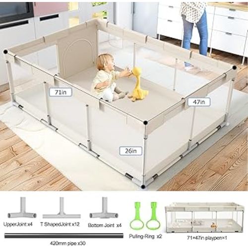 Fodoss Baby Playpen, 71x47inch Large Playpen for Babies and Toddlers, Indoor & Outdoor Play Yard, Baby Fence Play Area