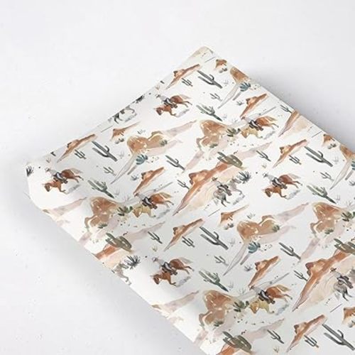 Watercolor Western Cactus Horse Mountain Baby Changing Pad Cover, Unisex Western Theme Nursery Diaper Changing Table Pad Mat Sheet for Boys Girls-16x32