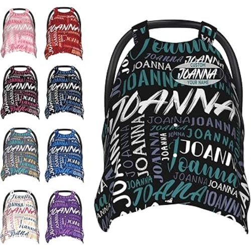 Custom Baby Car Seat Cover with Name, Personalized Name Car Seat Canopy for Babies, Customized Nursing Cover Gifts for Boy Girl Infant Newborn New Mom (Black Green)