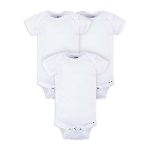 Gerber Baby Boy or Girl Unisex White Short Sleeve Cotton Bodysuit, 3-Pack, Sizes Preemie - 24 Months