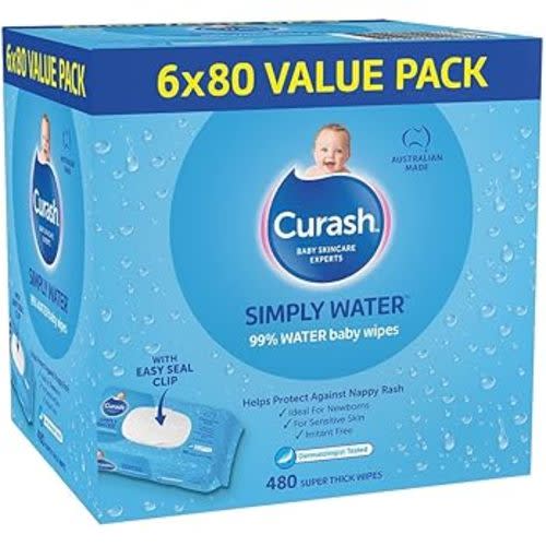 Curash Simply Water Baby Wipes - Ideal for Newborns - pH Balanced - Thick and Soft Design - Soap, Alcohol, Paraben & Irritant Free - Wet Wipes - Baby Essentials - 6 x 80 Value Pack - 480 wipes : Amazon.com.au: Baby
