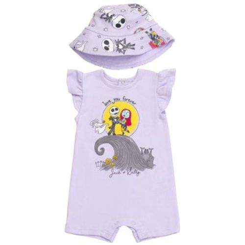 Disney Nightmare Before Christmas Jack Skellington Sally Zero Infant Baby Girls Romper and Hat Purple 24 Months