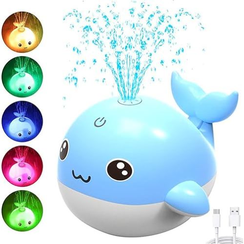 Lcenno Baby Whale Bath Toy, Rechargeable Bath Fountain Toy 6-12 12-18 Months Light Up Bath Toys Sprinkler Water Pool Bathtub Toys for Toddlers 1-3 2-4 Infant Kid Baby 2 3 4 5 Shower Gifts (Blue)