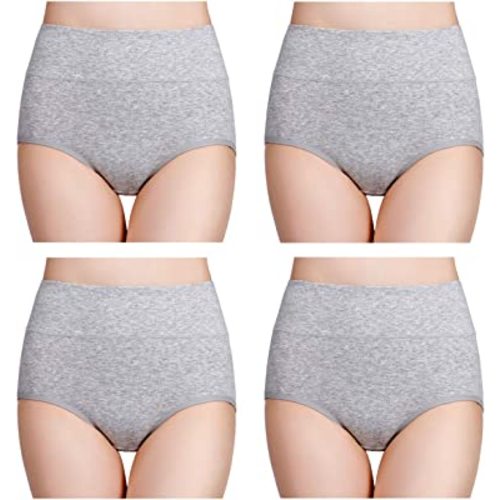 wirarpa Women's Cotton Underwear High Waisted Ladies Panties Full Coverage Briefs 4 Pack (Regular & Plus Size)