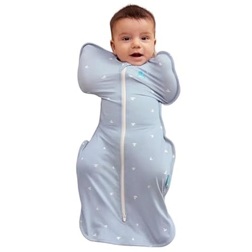 Love to Dream Swaddle Up Viscose from Bamboo, Arms Up Position, Soft and Sustainable Bamboo Fabric, Versatile Wearable Blanket, 1.0 TOG (20-24°C) Ideal for Moderate Temps, Boats Mist, Small 8-13 lbs