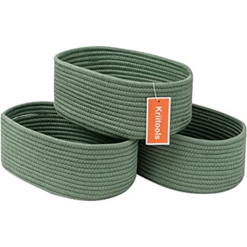 Shelf Storage Baskets for Organizing|Decorative Basket for Closet Storage|Toy Baskets&Bins|Small Woven Rope Baskets-13x8.66x5.11’’,Durable&Stylish,Oval 3 Packs Green