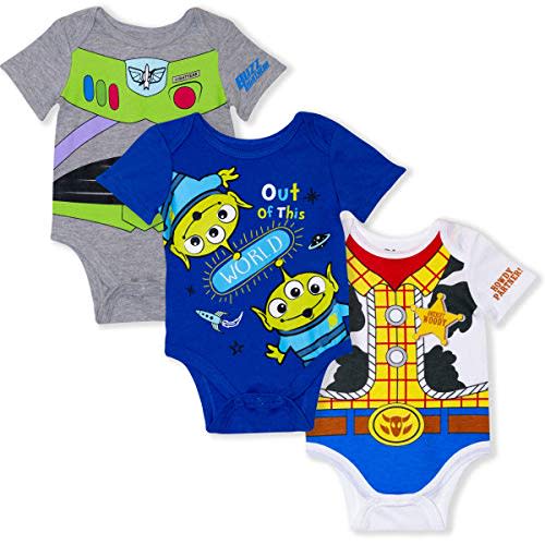 Disney Toy Story Woody, Green Aliens & Buzz Baby Boys 3 Pack Bodysuit for Newborn and Infant