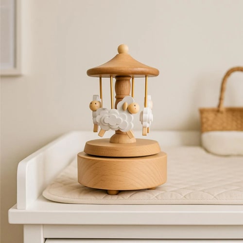 Heirloom Wooden Musical Carousel - Sheep