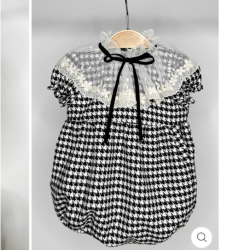 "Vivienne" Black Houndstooth Lace Romper