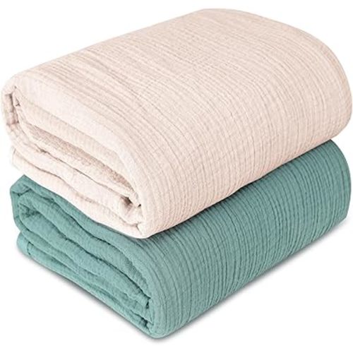 Muslin Swaddle Blankets for Newborn, 2 Pack Breathable Soft Receiving Blanket, Large 41 x 41 inches Swaddle Wrap Burping Clothes, Essentials Infant Shower Items. (Beige + Green)