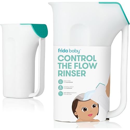 Frida Baby Control The Flow Bath Rinse Cup, Tear Free Rinser to Wash Hair and Body with Easy Grip Handle and Removable Rain Shower, Made in USA