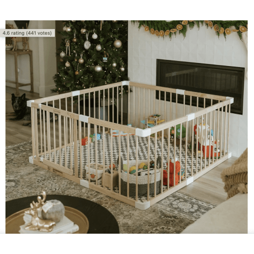 HARPPA Baby Gate Playpen, DIY Foldable Wooden Play Gate, Non-Toxic Foldable Wooden Play Yard for Babies & Toddlers, Adjustable DIY Baby Fence, Large & Small Safe Play Area, Easy-Assembly Natural Finish Indoor Playpen, DIY Playpen Foldable Wooden Playpen,