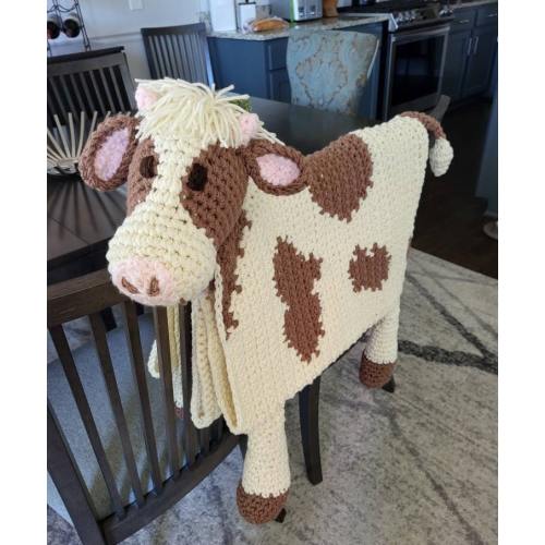 Handmade Crochet Cuddle and Play Cow Blanket, Large Baby Play Mat, 42 inches by 46 inches Free Shipping! Made to Order!