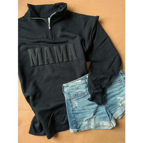 MAMA puff - Black on Black Pullover Quarter Zip