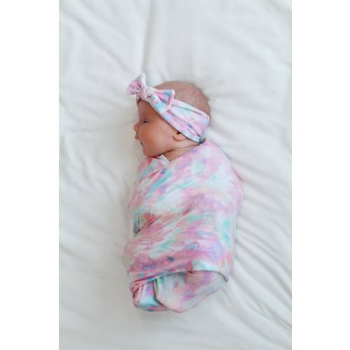 Pink Tie Dye Baby Swaddle Blanket + Bow
