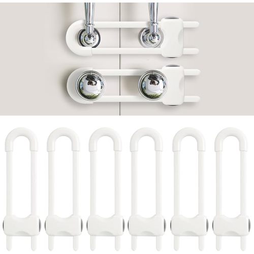 Baby Proofing Cabinets, Sliding Cabinet Locks for Babies, Adjustable U Shaped Baby Safety Locks, Childproof Cabinet Latch for Kitchen, Bathroom, Drawer, Cupboard Doors Knobs & Handles (6 Pack White) - 6 pack