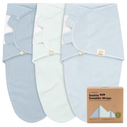 3-Pack Organic Swaddles for Newborns, Baby Sleep Sacks 0-3 Months - Baby Swaddle Wrap, Newborn Wearable Blanket, Infant Sleep Sack for Girls, Boys, Soft & Snug, Large Hook & Loop Closure (Glacier)