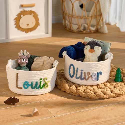 Personalized Handmade Basket • Easter Basket • Baby Gift • Baby Shower Gift • Baby Basket • I-Cord Knitting Craft • Toy Organizer