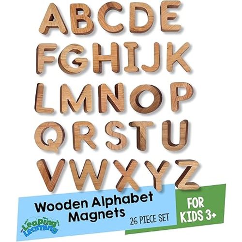 Wooden Letters Small Alphabet Magnets for Kids Supplies, Learning Must-Haves for Home/Classroom Use, Magnets for Refrigerator & School Board, Toys for Kids 3+