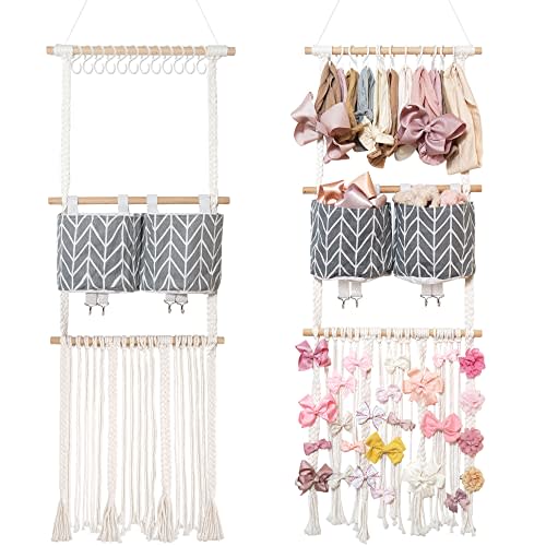 kangaroo Headband Holder Hair Bows Organizer for Baby Girls Large Capacity Bow Holder Hair Accessories Wall Hanging Organizer for Toddler Baby Girl Nursery Room Decor (Gray)