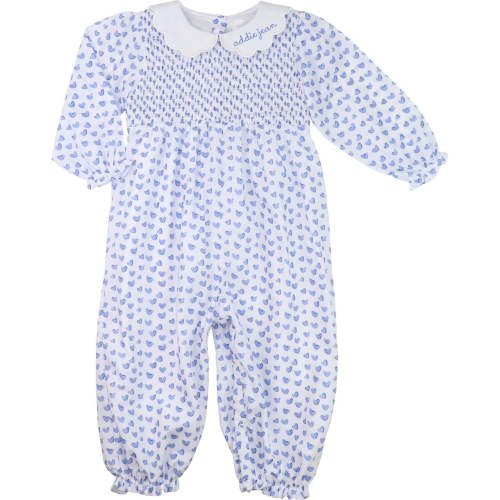 Blue Heart Smocked Scalloped Collar Long Bubble – Cecil & Lou