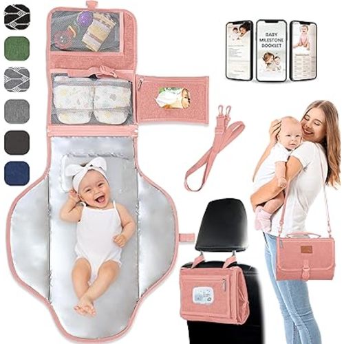 Portable Changing Pad for Baby, Travel Diaper Changing Pad for Newborn, Large Waterproof Baby Changing Mat, Foldable & Detachable Diaper Changing Station with Baby Wipes Pockets, Baby Stuff by Pillani
