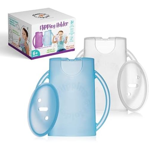 Squeeze Proof Food Pouch Holder for Toddlers, Babies, Kids, Mess Free No Squeeze Juice Box Drink and Applesauce Snack Holder with Easy Grip Handles and Lid
