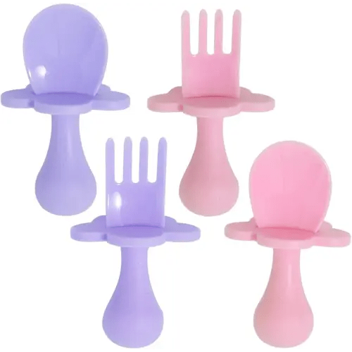 Grabease Baby Spoons Baby Led Weaning Supplies Toddler Forks Baby Feeding, BPA-Free & Phthalate-Free for Baby & Toddler, 2 Sets, Blush and Lavender