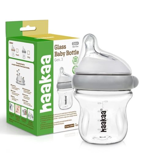 haakaa Gen.3 Glass Baby Bottle 120ml, with Anti-Colic Valve, Fast Flow, Mimic Breastfeeding, temprature Resistant (Grey)… : Amazon.com.au: Baby
