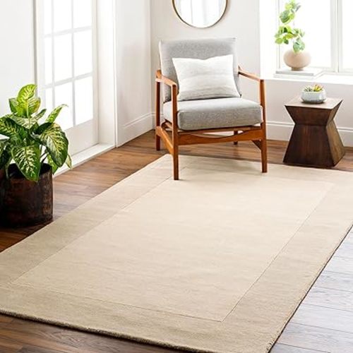 Mark&Day Wool Rugs, 8x10 Reims Modern Cream Area Rug, Bordered Beige Carpet for Living Room, Bedroom or Kitchen (7'6" x 9'6")