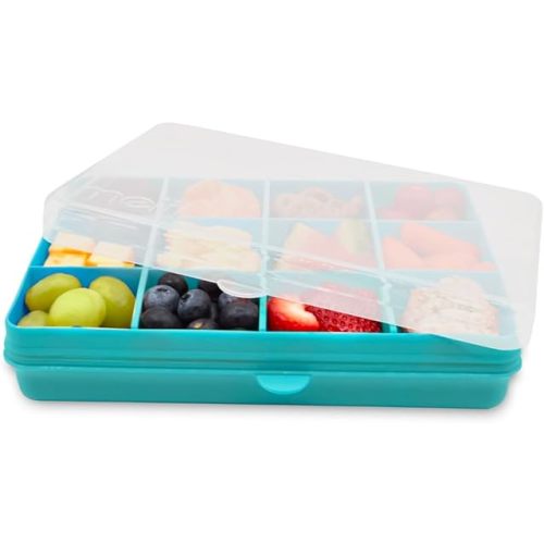 melii Snackle Box – Divided Snack Container, Food Storage for Kids, Removable Dividers, Arts & Crafts, Beads, BPA-Free – 12 Compartments (Blue)