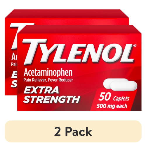 (2 pack) Tylenol Extra Strength 500mg Acetaminophen Caplets, 50 Ct