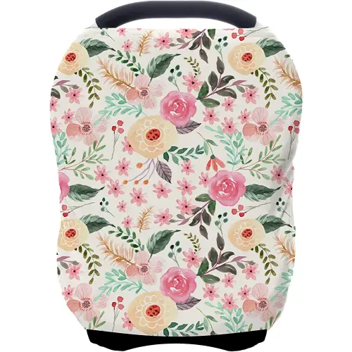 Nursing Carseat Canopy Breastfeeding Cover - Multi-use Stretchy Car Seat Covers for Babies, Baby Shower Gifts (Pink Floral)