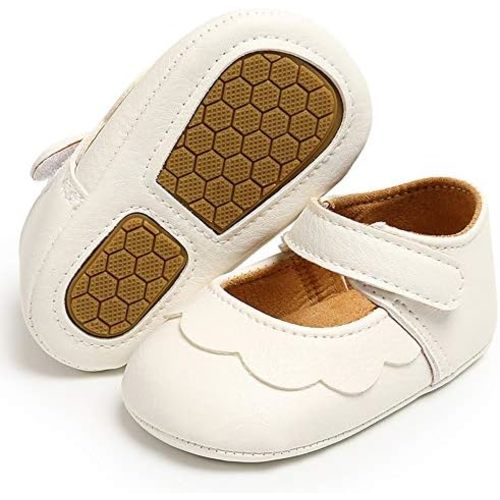LAFEGEN Baby Girls Mary Jane Flats with Bownot Non Slip Soft Sole PU Leather Newborn Infant Toddler First Walker Cirb Dress Shoes