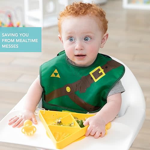 Bumkins Nintendo Bibs for Girl or Boy, SuperBib with Cape for Baby and Toddler 6-24 Months, Essential Must Have for Eating, Feeding, Baby Led Weaning Supplies, Mess Saving Catch Food, Legend of Zelda