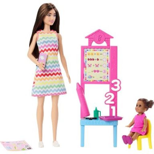Barbie Teacher Doll with Brunette 11" Fashion Doll, 1 Toddler Doll, and Teaching Accessories