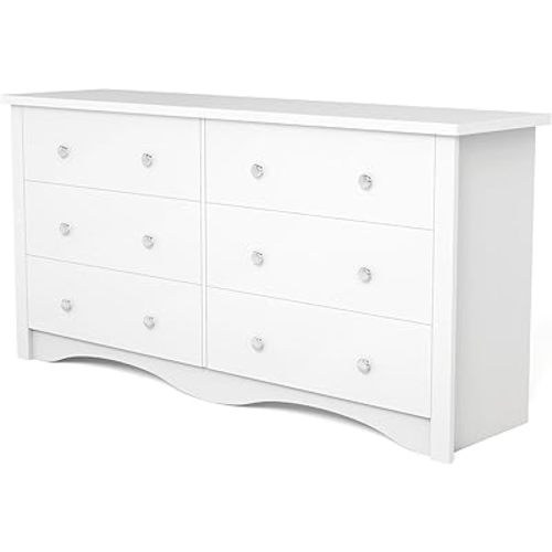 Furniwell 6 Drawer Dresser for Bedroom, Wood Dresser Wide Storage Organizer for Living Room Hallway Closets (Light White)