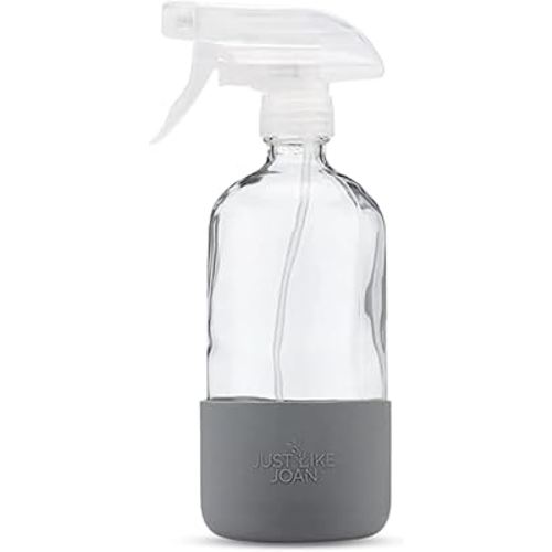 Glass Spray Bottles 16 oz with Silicone Sleeve - Clear Glass Spray Bottles for Cleaning Solutions, Essential Oils, Plants, Vinegar - Refillable - Food Safe (Steel Gray)