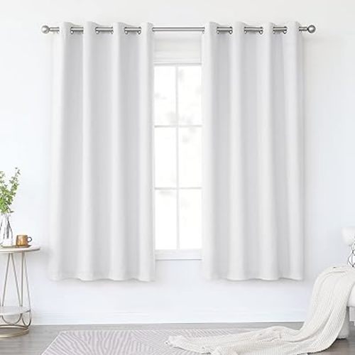 KEQIAOSUOCAI Summer Greyish White Curtains 63 Inch for Bedroom - Room Darkening White Curtain Sets Thermal Insulated Grommets Drapes for Living Room Kitchen, 2 Panels, 52 x 63