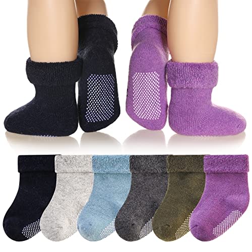 Eyean Baby Wool Grip Sock Soft Winter Warm Thick Non Slip Toddler Boy Girls Crew Socks For Children 6 Pairs