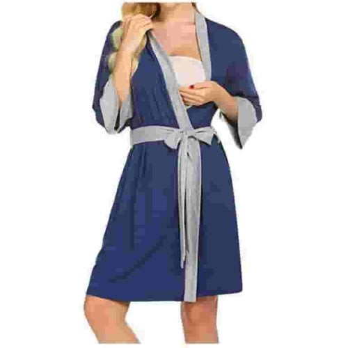 Women's Maternity Nursing Robe 3/4 Sleeve Pregnancy Hospital Breastfeeding Bathrobes Comfy V Neck Labor Delivery Nightgowns