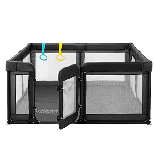 Baby Playpen,Large Playpen for Babies and Toddlers,Baby Play Pen Play Yard with Door, Sturdy Baby Fence with Safety Gate,Baby Play Yard with Soft Breathable Mesh,79”x59”Baby Gate Playpen,Black - 59*79*27in