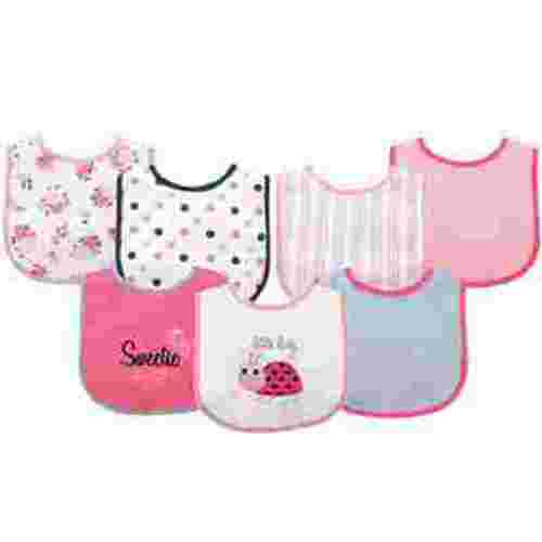 Luvable Friends Baby Girl Cotton Terry Drooler Bibs, PEVA Back 7pk, Ladybug, One Size, Cloth Pack for Infants