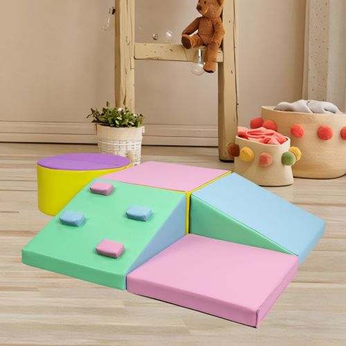5-Piece Foam Climbing Blocks, Pu Leather Toddler Climbing Toys, Lightweight Indoor Climbing Set for Crawling and Sliding for Infants, Preschools