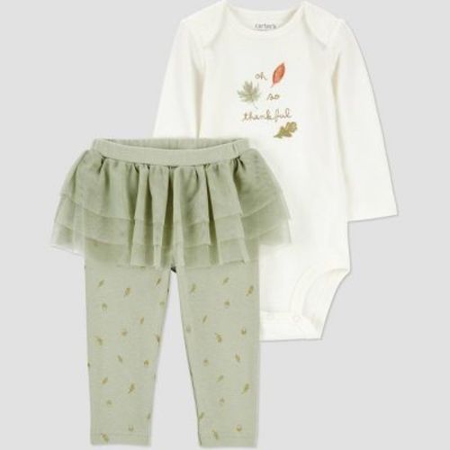 Carter's Just One You® Baby Girls' 2pc Thanksgiving Thankful Tutu Top & Bottom Set - Green
