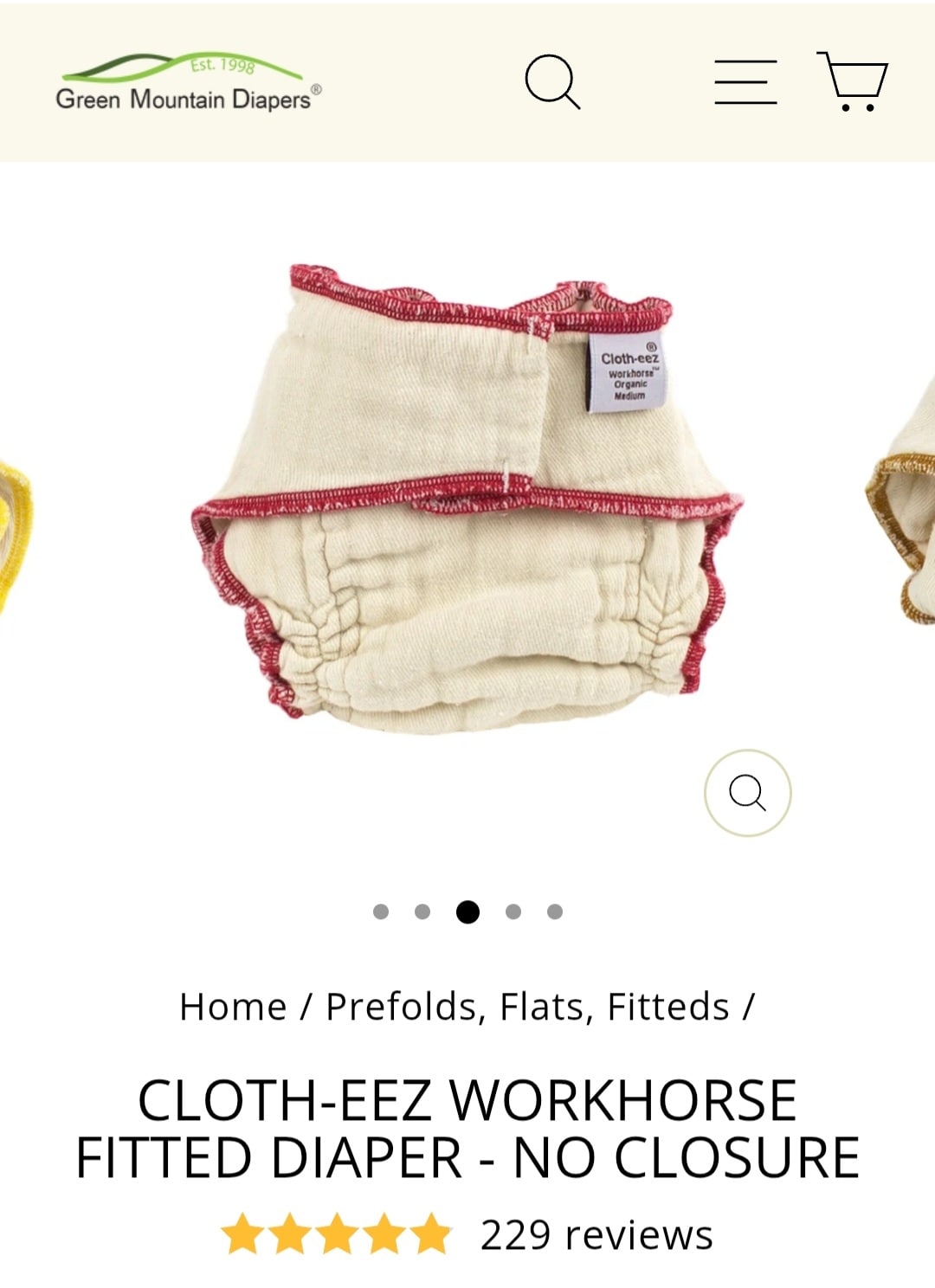 Medium Cloth-eez Workhorse Fitted Diapers - No Closure
