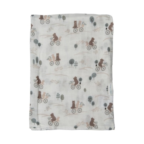Bears on Bikes Print Muslin Swaddle Blanket (Loulou Lollipop)