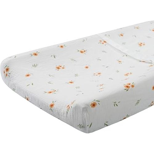 Meracorallo Muslin Changing Pad Cover, 100% Cotton Soft and Comfortable Floral Changing Table Cover for Baby Boys and Girls, Daisy