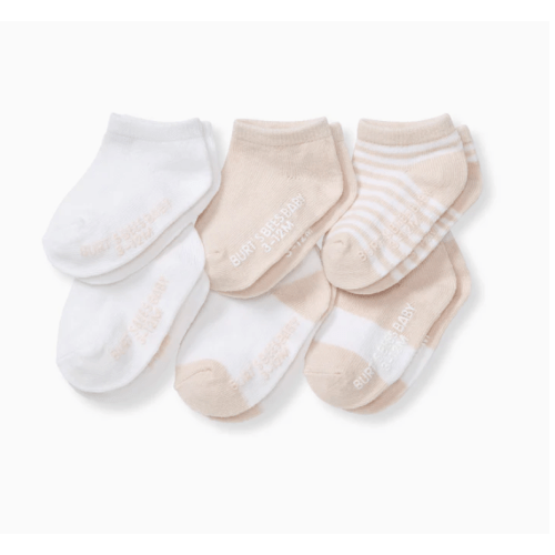 Solid & Stripes Organic Cotton Baby Ankle Socks 6 Pack (0-3M) – Ranunculus – Burt's Bees Baby